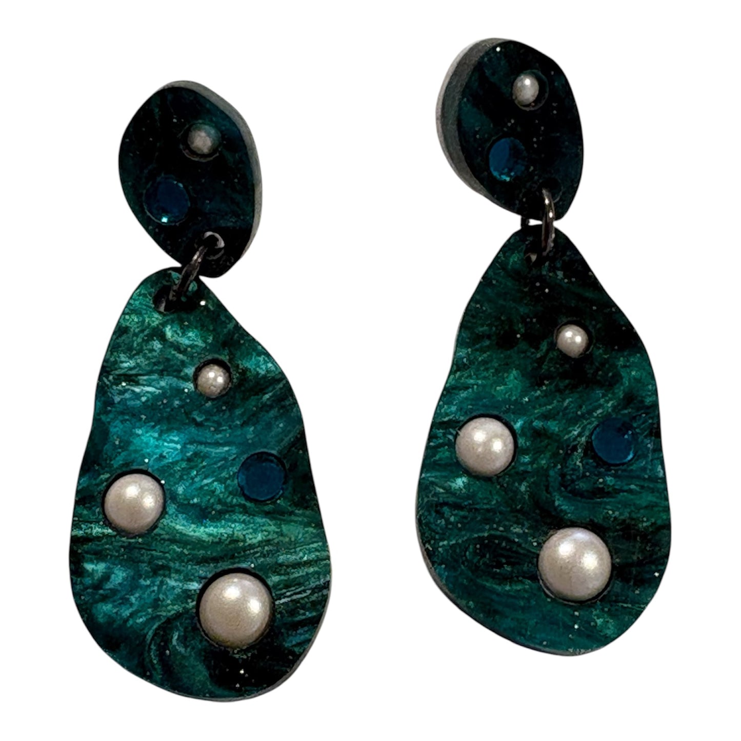 earrings - teal resin with pearls