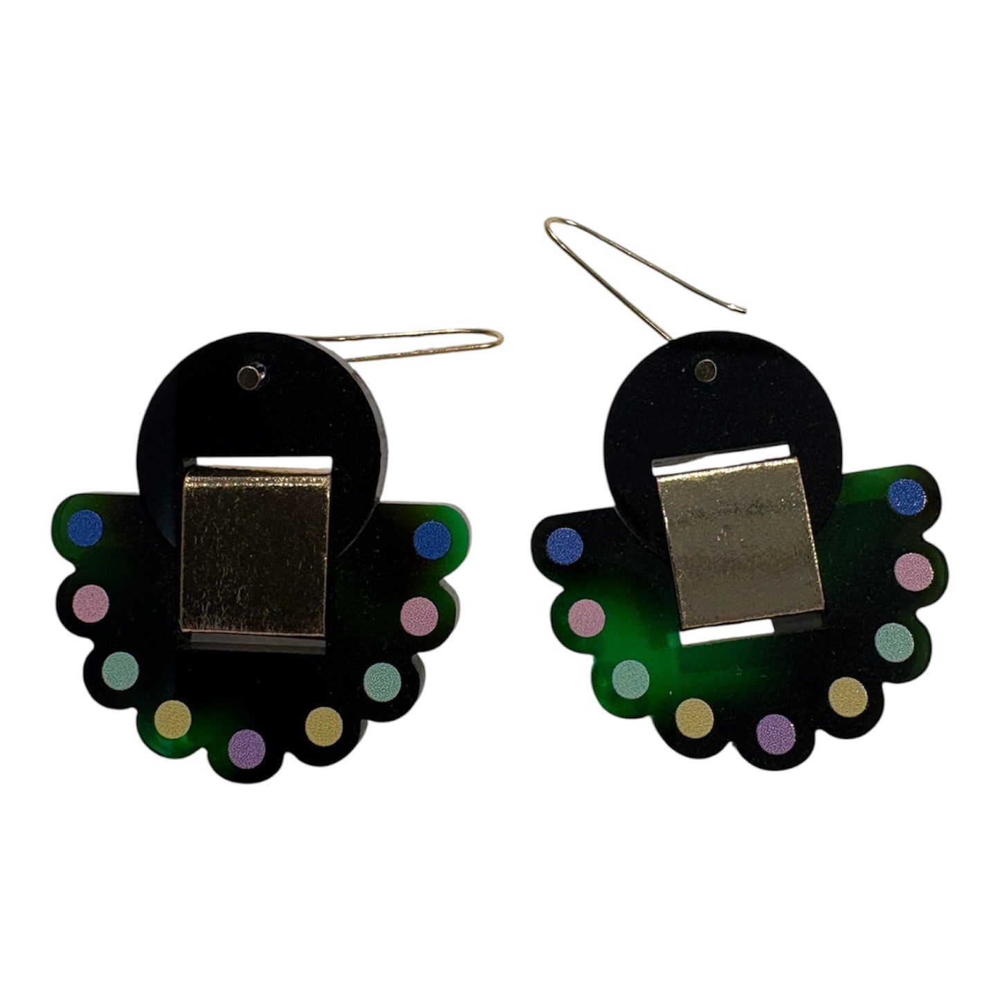 earrings - green resin with colourful dots