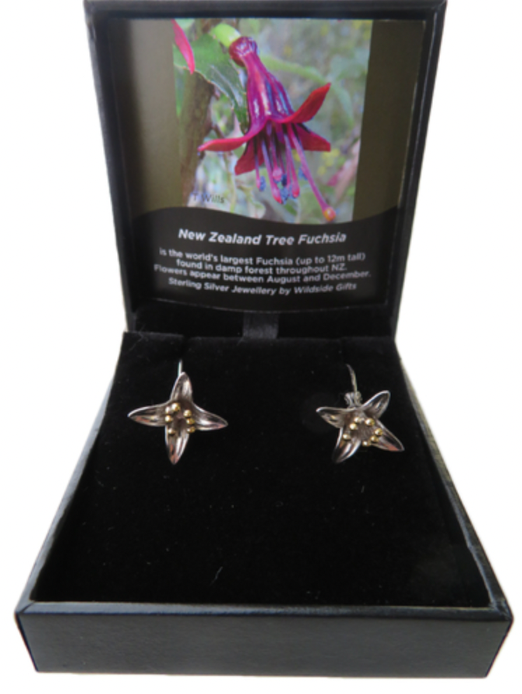 NZ Tree Fushia sterling silver drops - gonepottynz