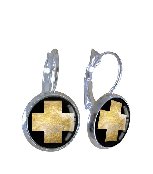 Earrings | Gold leaf cross - gonepottynz