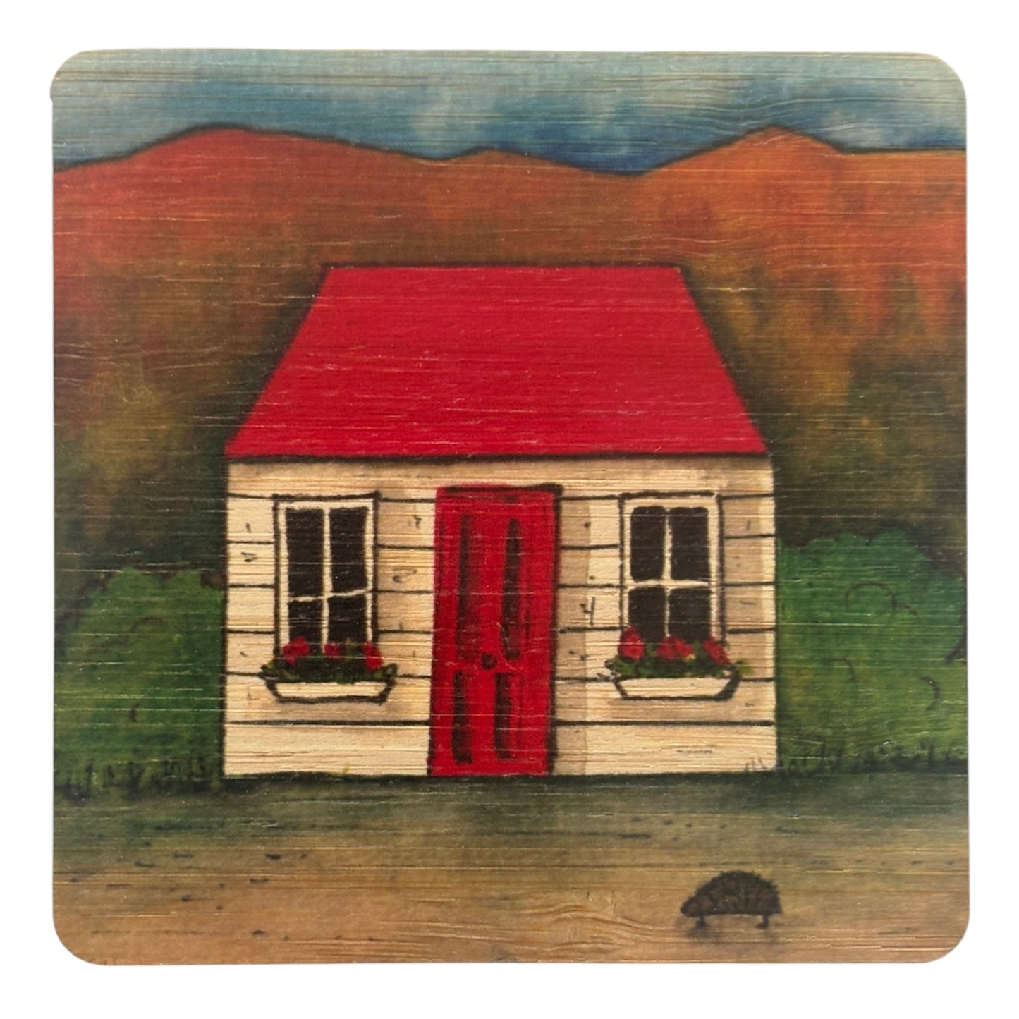 Red cottage bamboo coaster