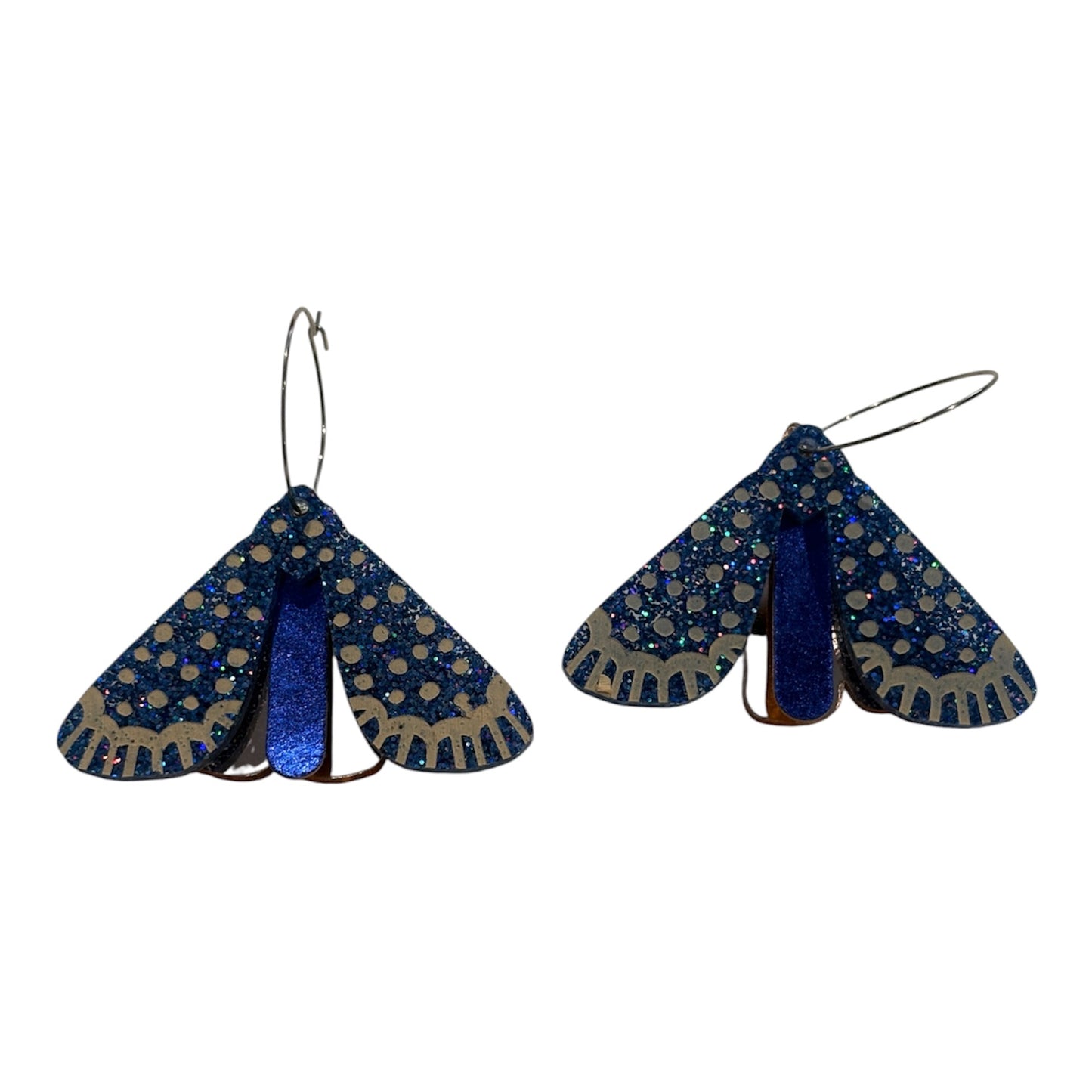 earrings - moth resin blue