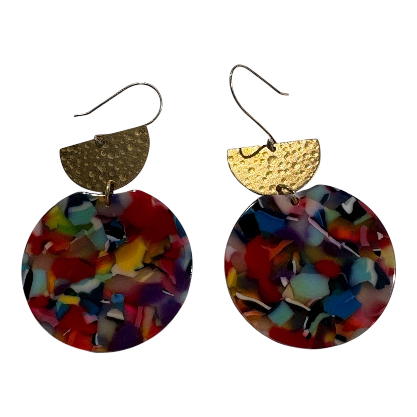 earring - round marble colourful resin