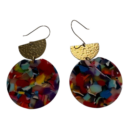 earring - round marble colourful resin