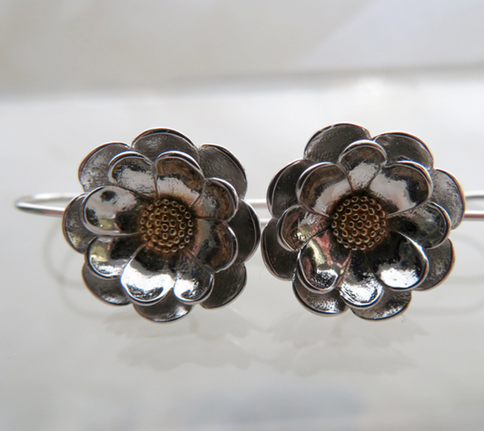Mt Cook Lily flower sterling silver drop earrings