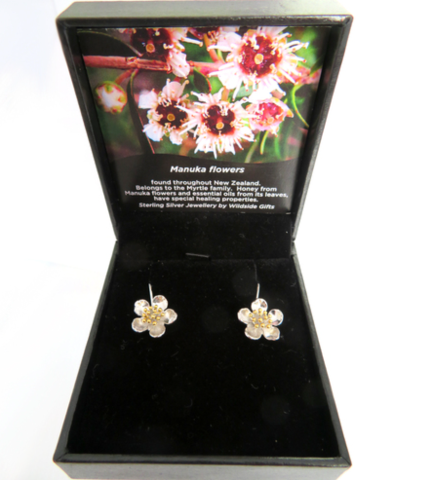 Manuka Flowers sterling silver drop earrings