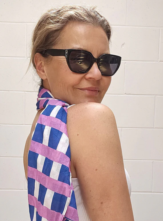 Blue Grid Lightweight Infinity scarf