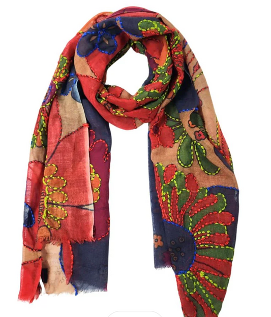Merino Wool Designer Embroidered Scarf