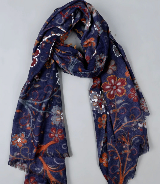Merino Wool Designer Embroidered Scarf