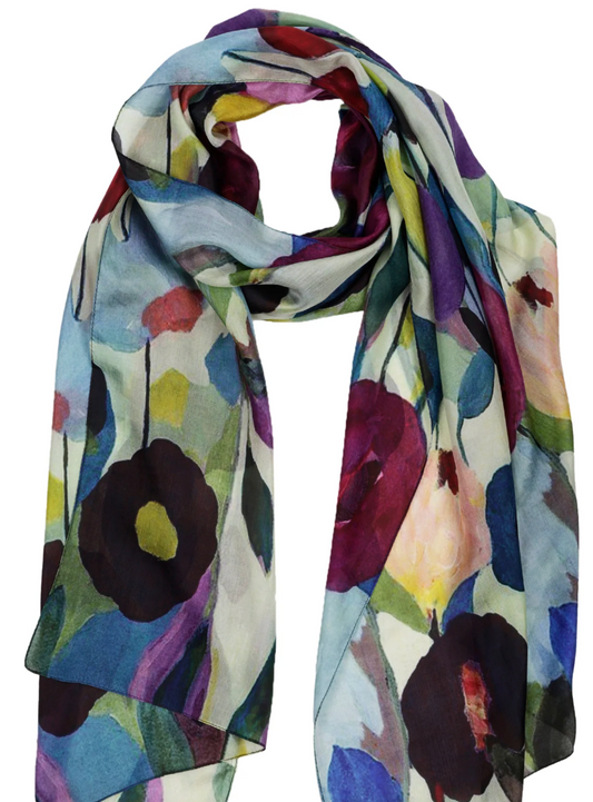 Floral Print Pure Silk Designer Scarf