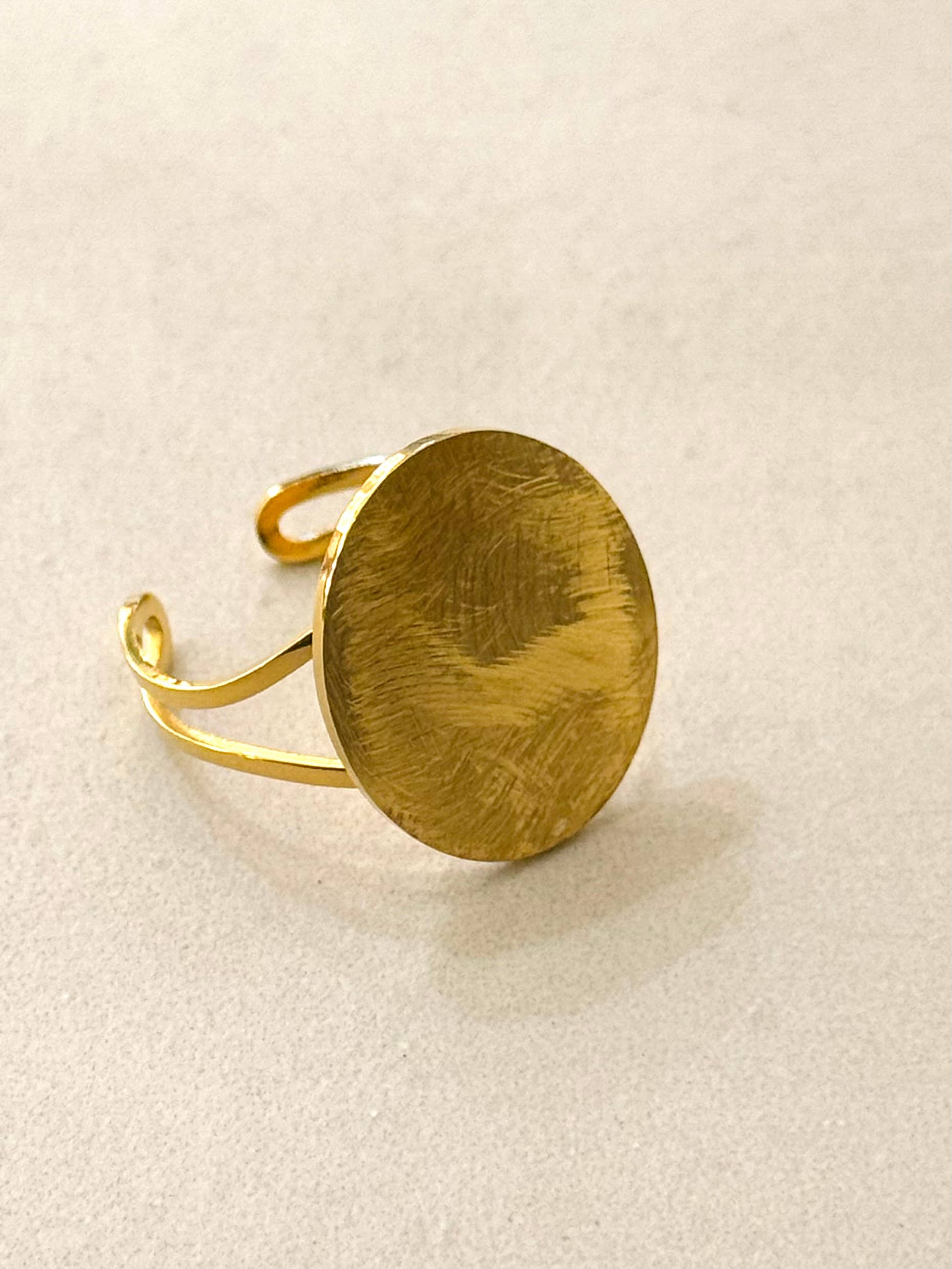 Ellipse Form Brushed Gold Adjustable Ring - gonepottynz